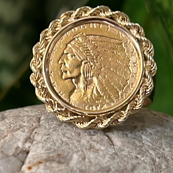 1914 22k gold Indian head coin ring - Picture 4 of 6